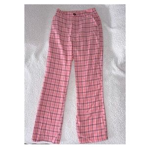 Pink flannel high waisted pants.